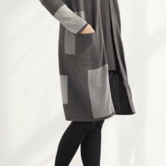 J Jill Cardigan Women's XL Gray Color Block Duster/Sweater Cotton Bamboo Blend - Picture 3 of 12